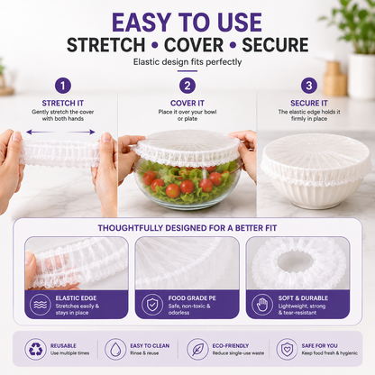 200 PCS Reusable Food Covers Stretch & Secure Fit