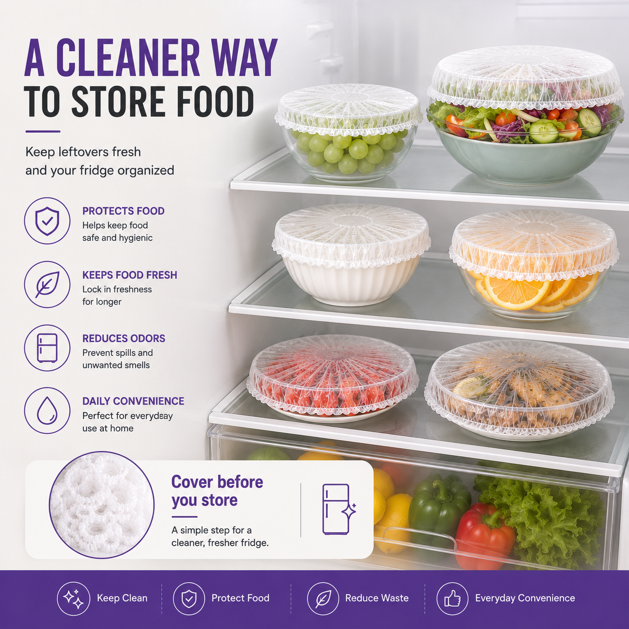 200 PCS Reusable Food Covers Stretch & Secure Fit
