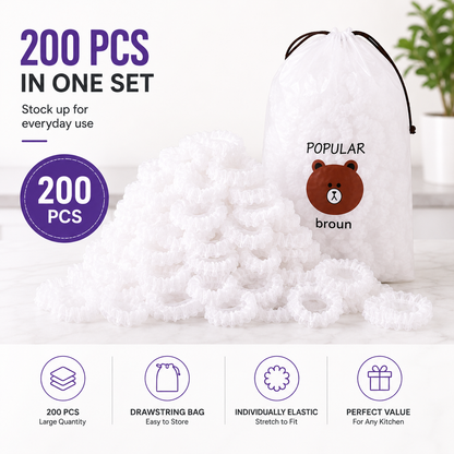 200 PCS Reusable Food Covers Stretch & Secure Fit