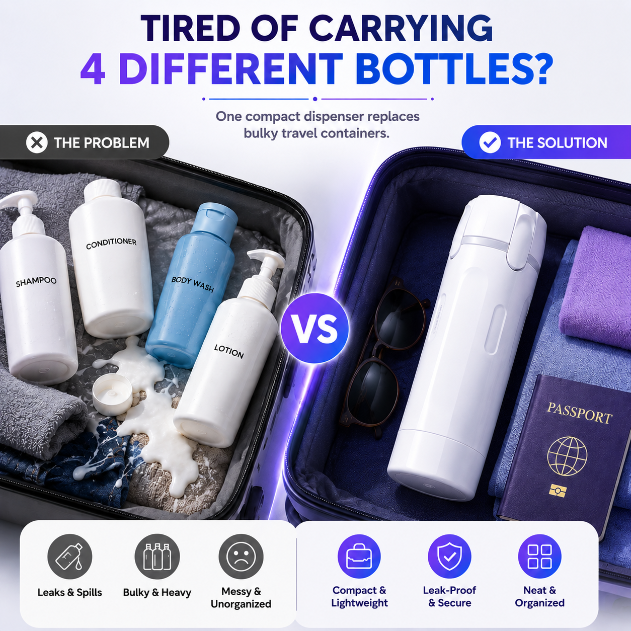 4-in-1 Leakproof Travel Dispenser for Toiletries