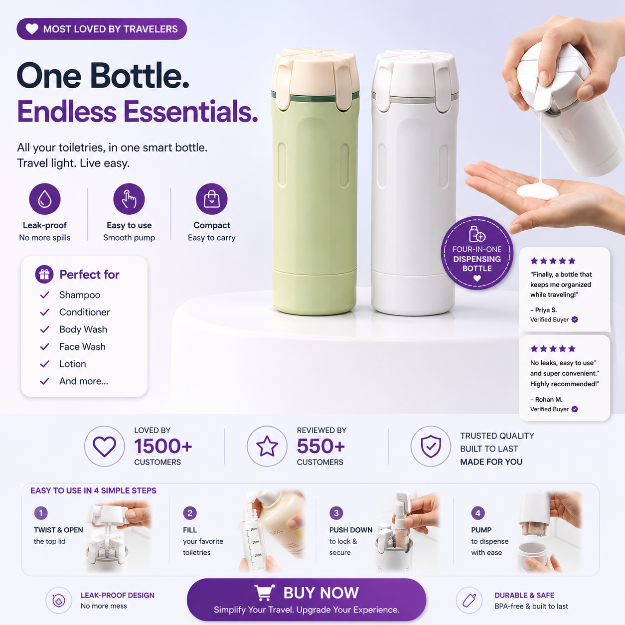 4-in-1 Leakproof Travel Dispenser for Toiletries