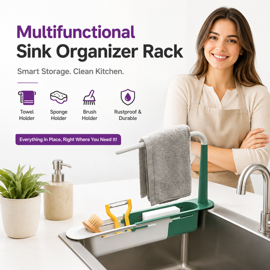 Telescopic Kitchen Sink Rack – Adjustable Drain Basket & Organizer