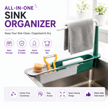 Telescopic Kitchen Sink Rack – Adjustable Drain Basket & Organizer