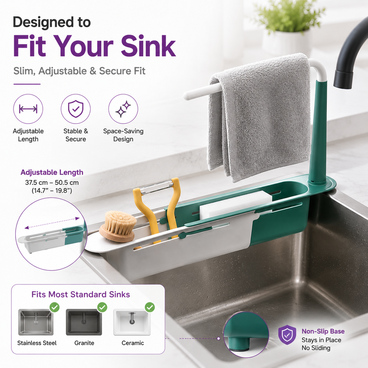 Telescopic Kitchen Sink Rack – Adjustable Drain Basket & Organizer
