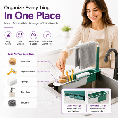 Telescopic Kitchen Sink Rack – Adjustable Drain Basket & Organizer