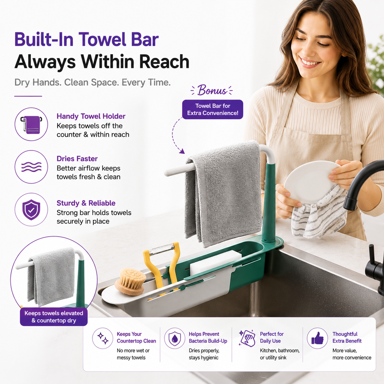 Telescopic Kitchen Sink Rack – Adjustable Drain Basket & Organizer