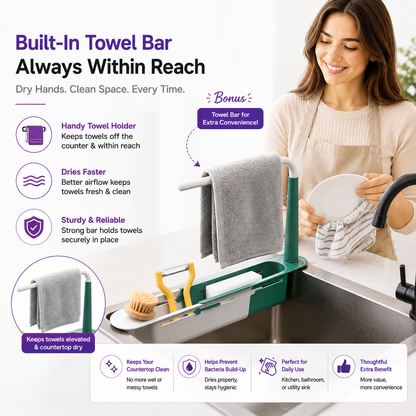 Telescopic Kitchen Sink Rack – Adjustable Drain Basket & Organizer