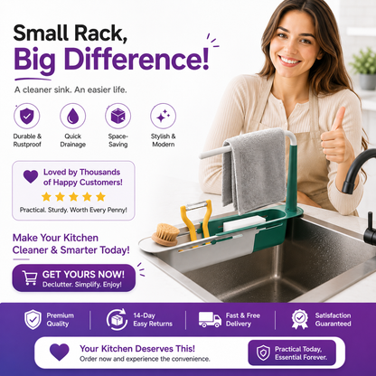 Telescopic Kitchen Sink Rack – Adjustable Drain Basket & Organizer