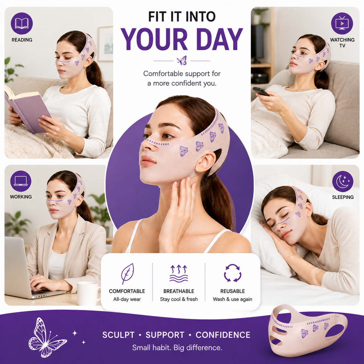 V-Line Lifting Mask for Face Slimming and Jawline Support - Pack of 2