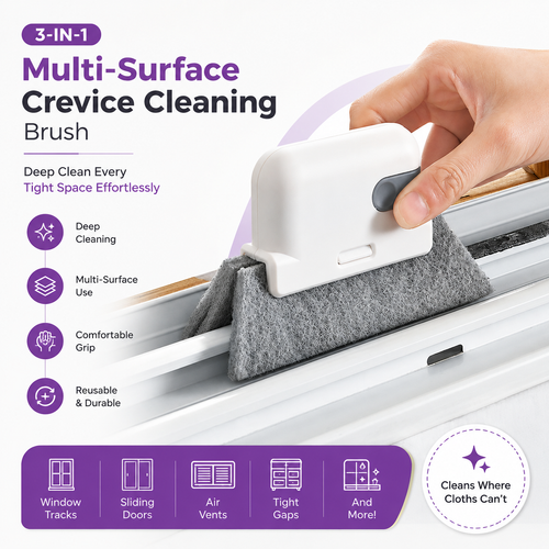 Window Track Cleaning Brush with Built-in Dirt Scraper - Set of 2