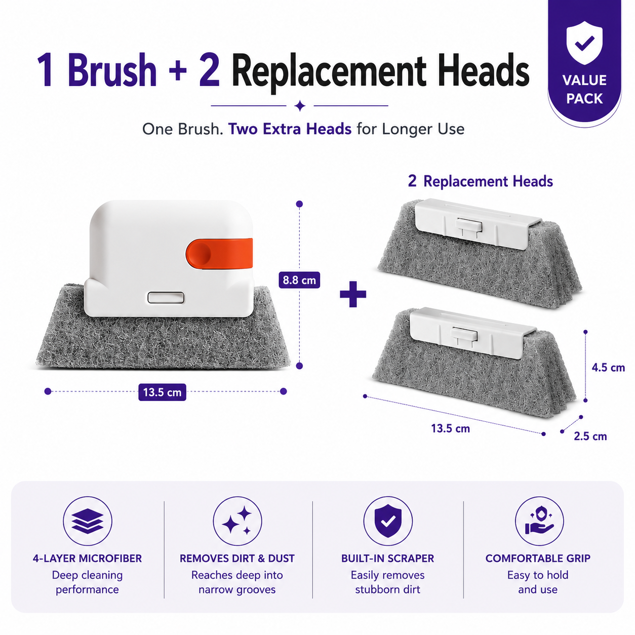 Window Track Cleaning Brush with Built-in Dirt Scraper - Set of 2