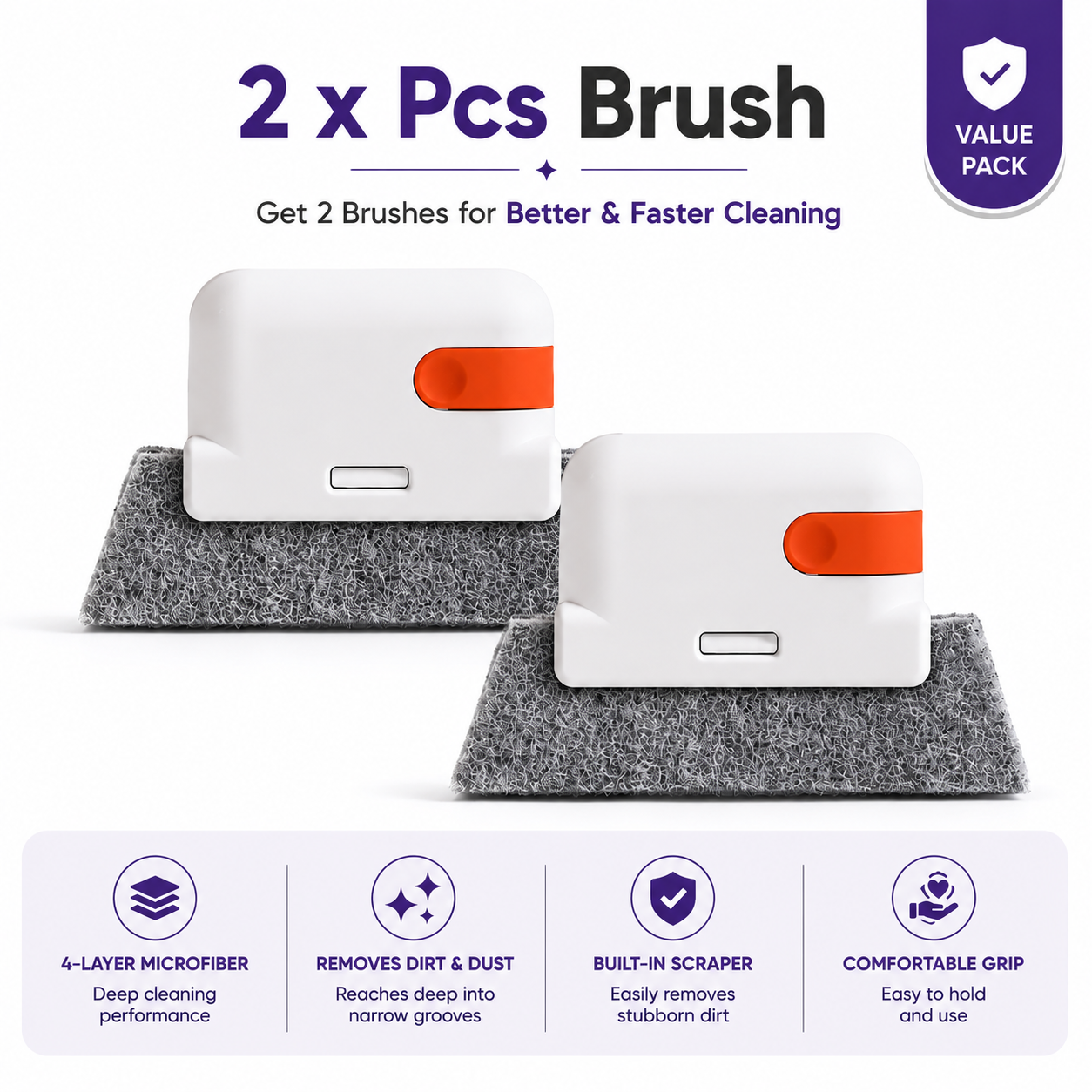 Window Track Cleaning Brush with Built-in Dirt Scraper - Set of 2