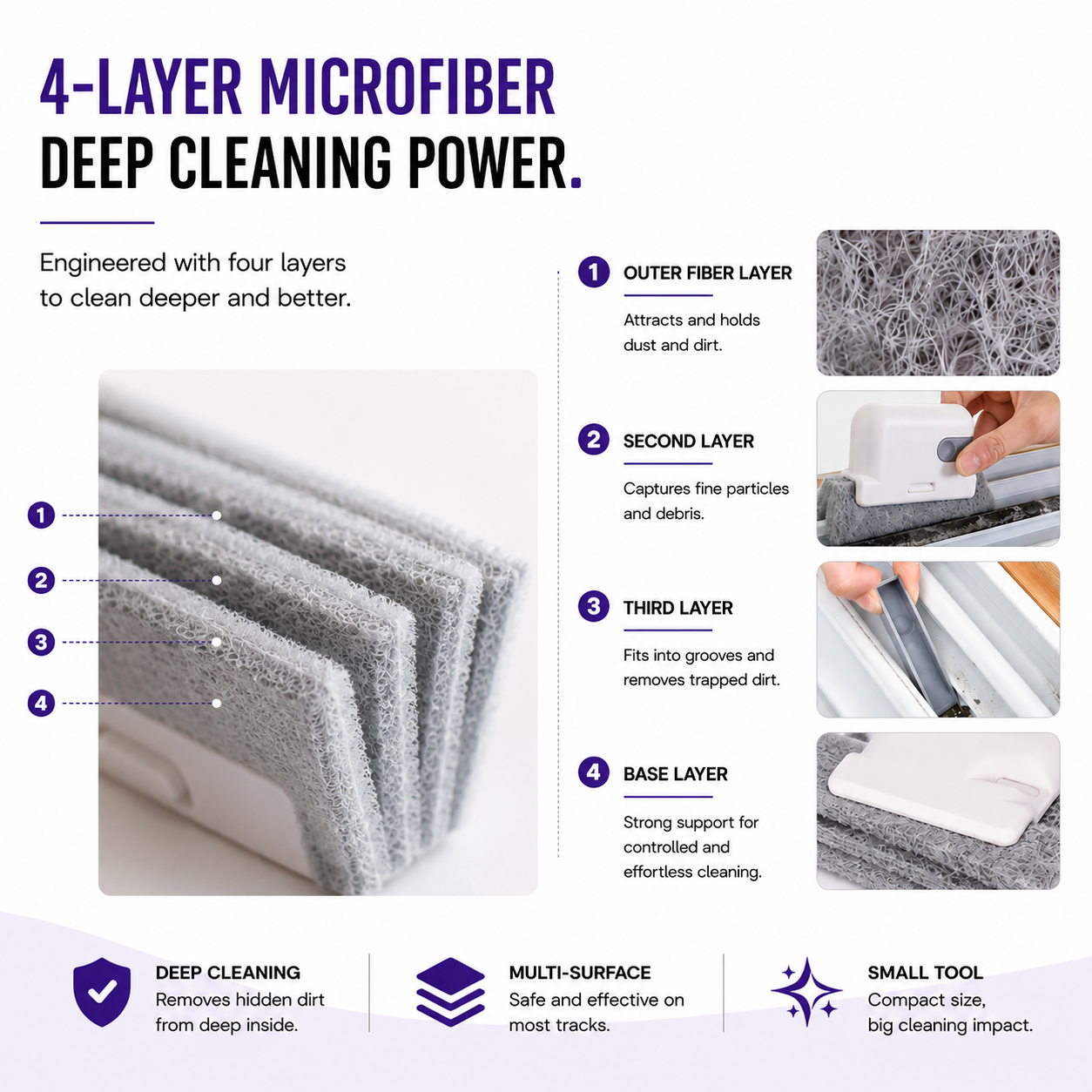 Window Track Cleaning Brush with Built-in Dirt Scraper - Set of 2