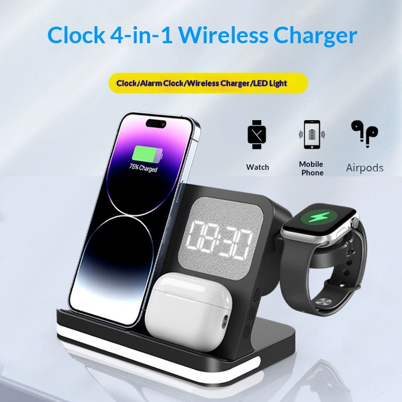 Smarter Wecker mit kabellosem Ladegerät – 7-in-1 Ladestation für Telefon, Uhr und Ohrhörer