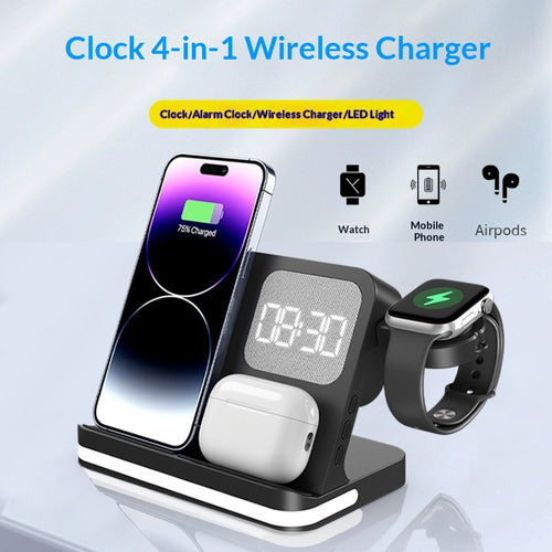 Smarter Wecker mit kabellosem Ladegerät – 7-in-1 Ladestation für Telefon, Uhr und Ohrhörer