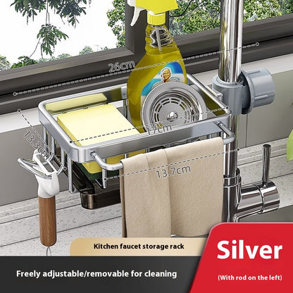 Rotatable Aluminum Faucet Sink Organizer – Drain Basket Rack