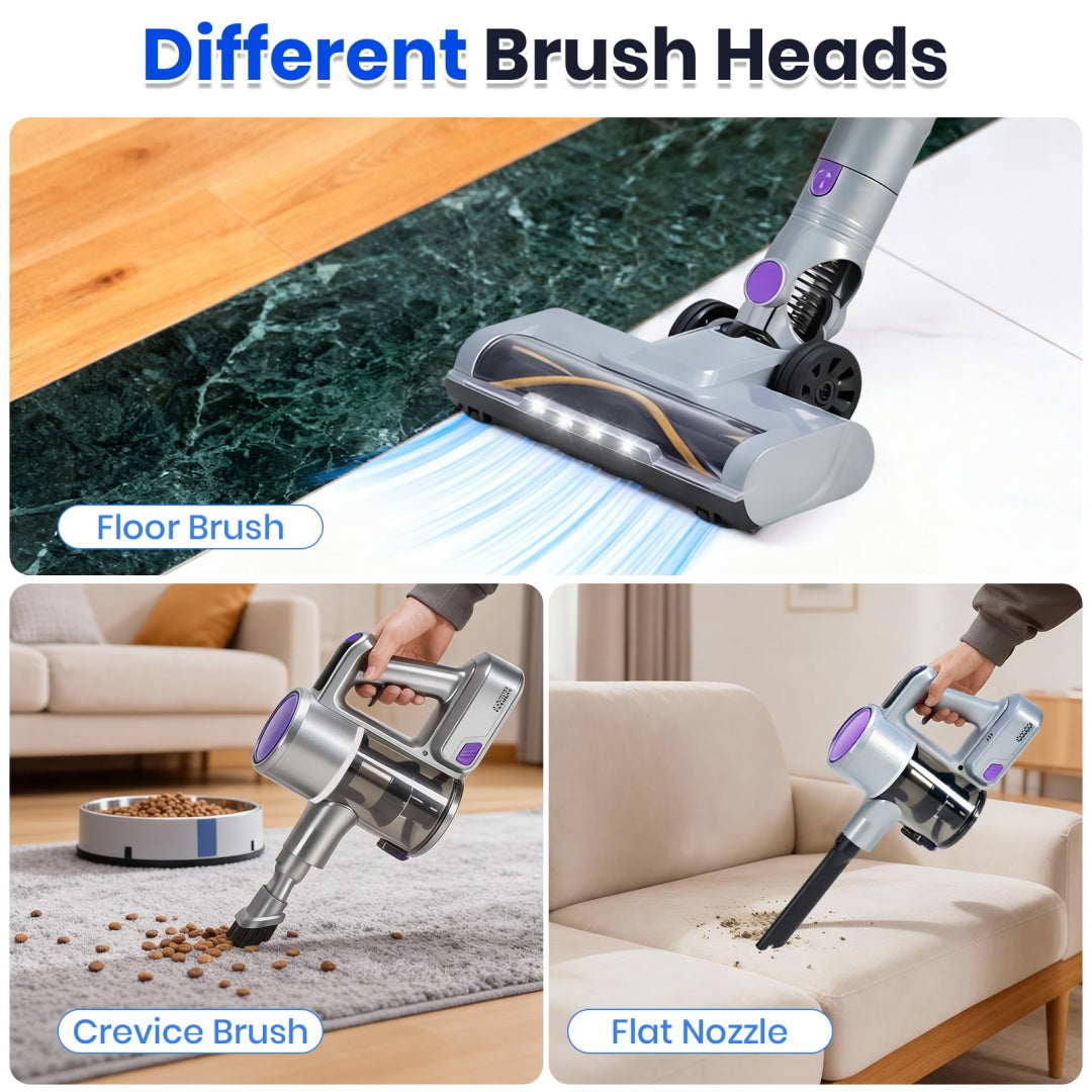 Cordless Stick Vacuum Cleaner – Lightweight Rechargeable Vacuum with LED Light