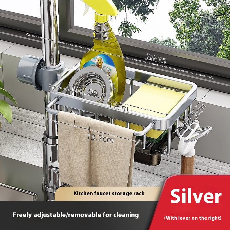 Rotatable Aluminum Faucet Sink Organizer – Drain Basket Rack