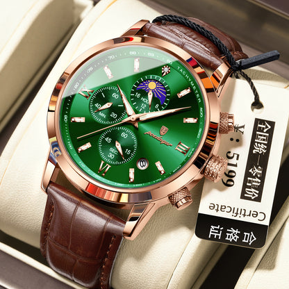 Men’s Moon Phase Watch with Multi-Function Chronograph, Alloy Case, 30M Water Resistant