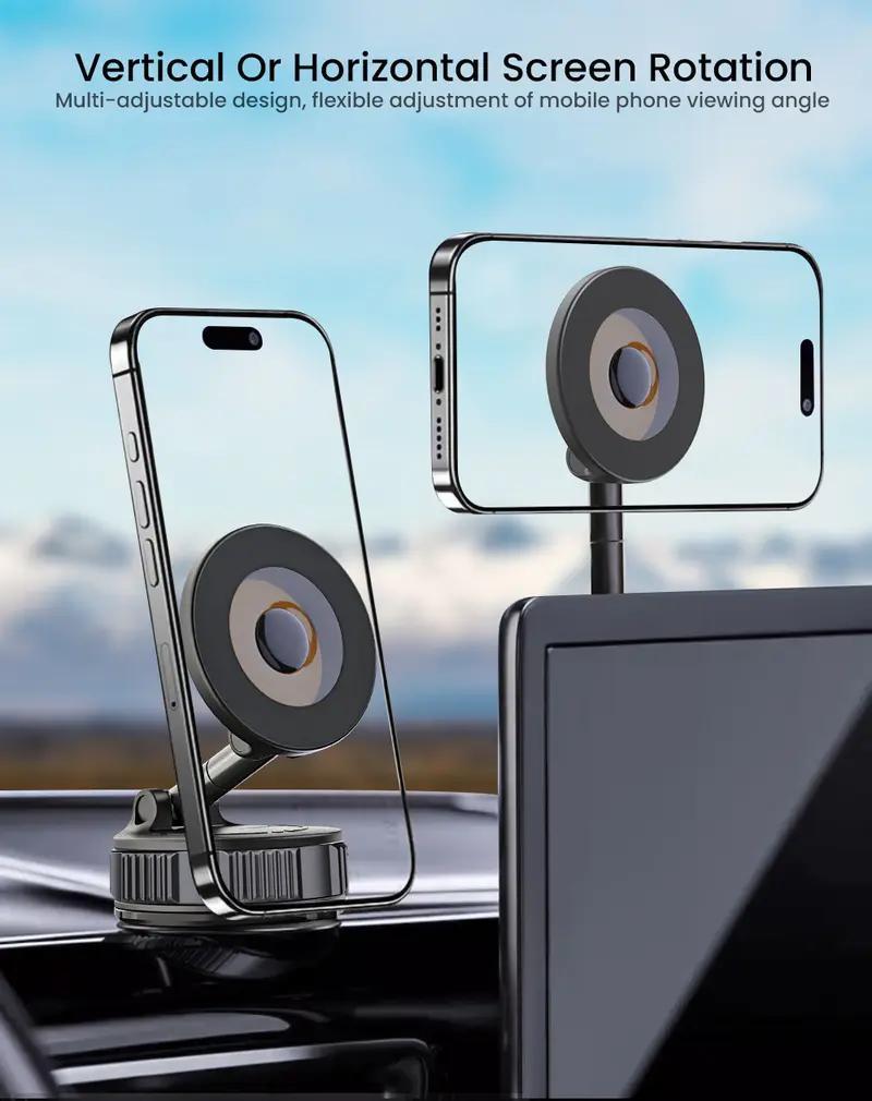 Magnetic Vacuum Phone Holder – Foldable Adjustable Car Mount with Strong Suction