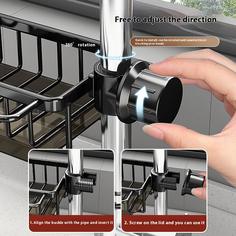 Rotatable Aluminum Faucet Sink Organizer – Drain Basket Rack