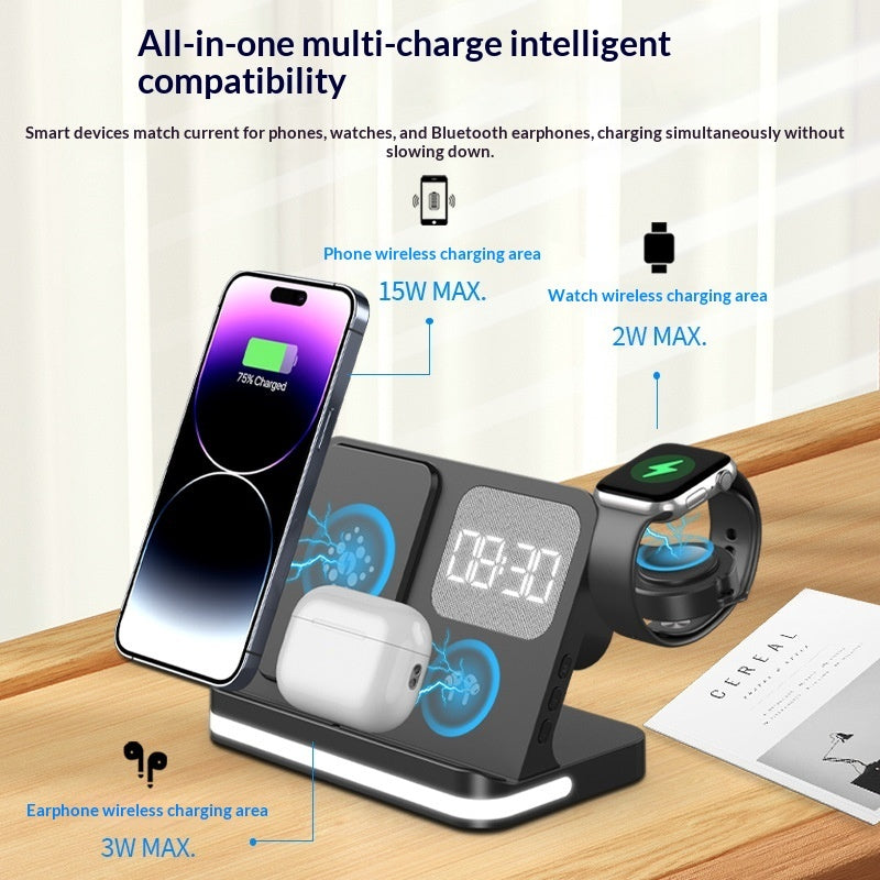 Smarter Wecker mit kabellosem Ladegerät – 7-in-1 Ladestation für Telefon, Uhr und Ohrhörer
