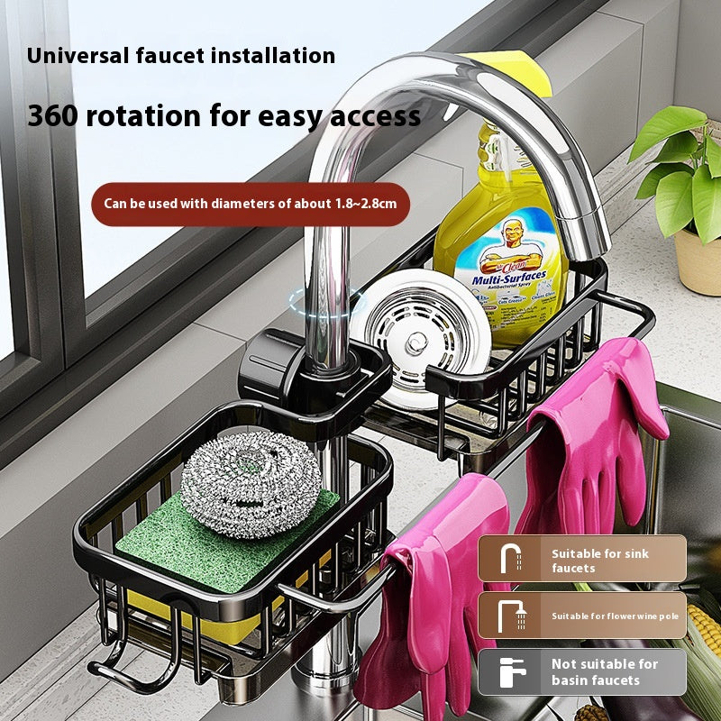 Rotatable Aluminum Faucet Sink Organizer – Drain Basket Rack