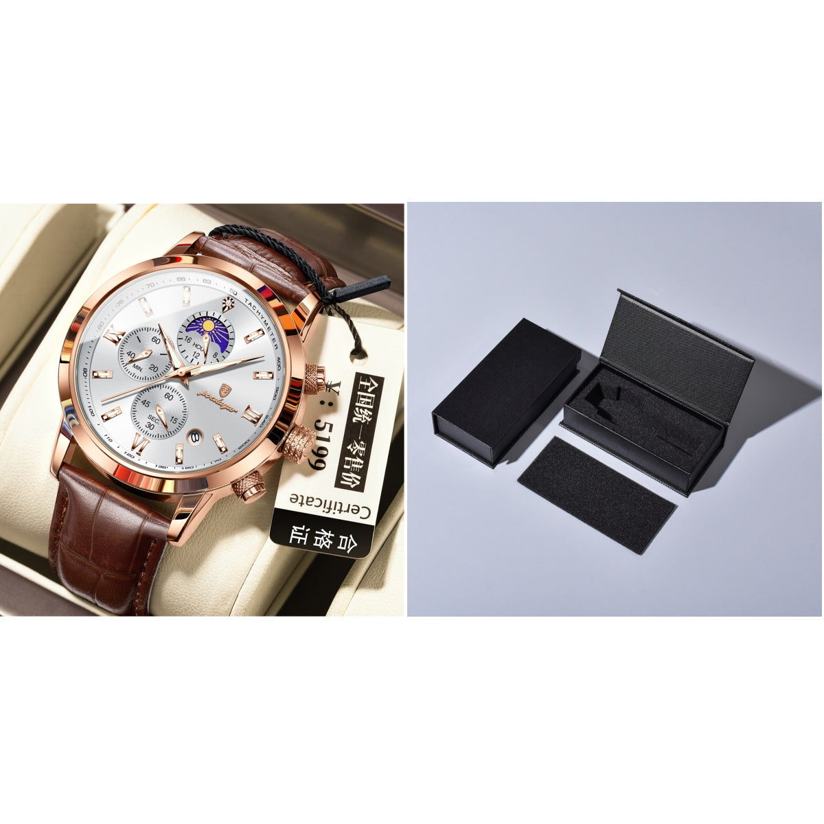 Men’s Moon Phase Watch with Multi-Function Chronograph, Alloy Case, 30M Water Resistant