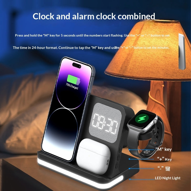 Smarter Wecker mit kabellosem Ladegerät – 7-in-1 Ladestation für Telefon, Uhr und Ohrhörer