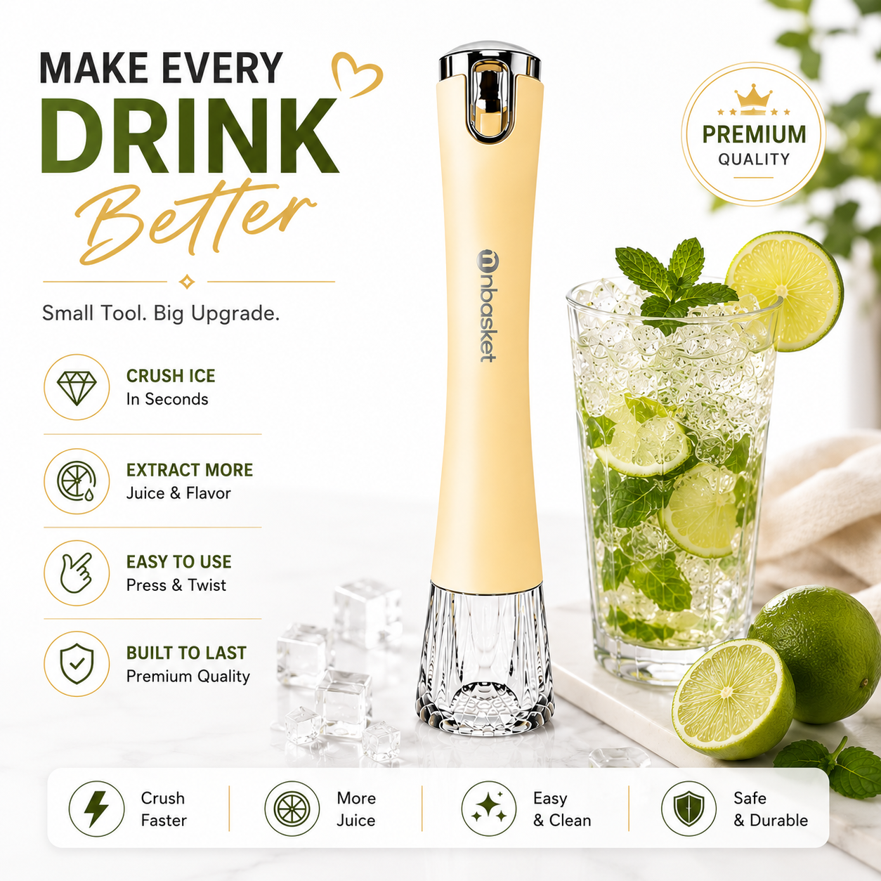2-in-1 Ice Crusher & Fruit Muddler Stick - Set of 2