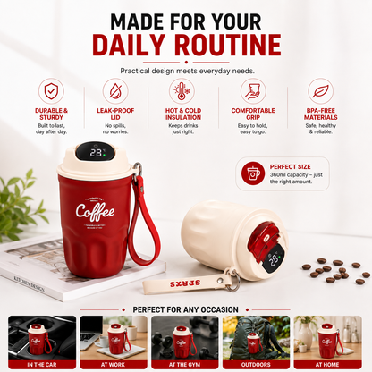 Smart Temperature Monitoring Stainless Steel Coffee Cup – 360ml