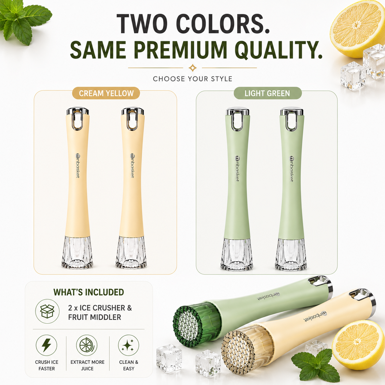2-in-1 Ice Crusher & Fruit Muddler Stick - Set of 2