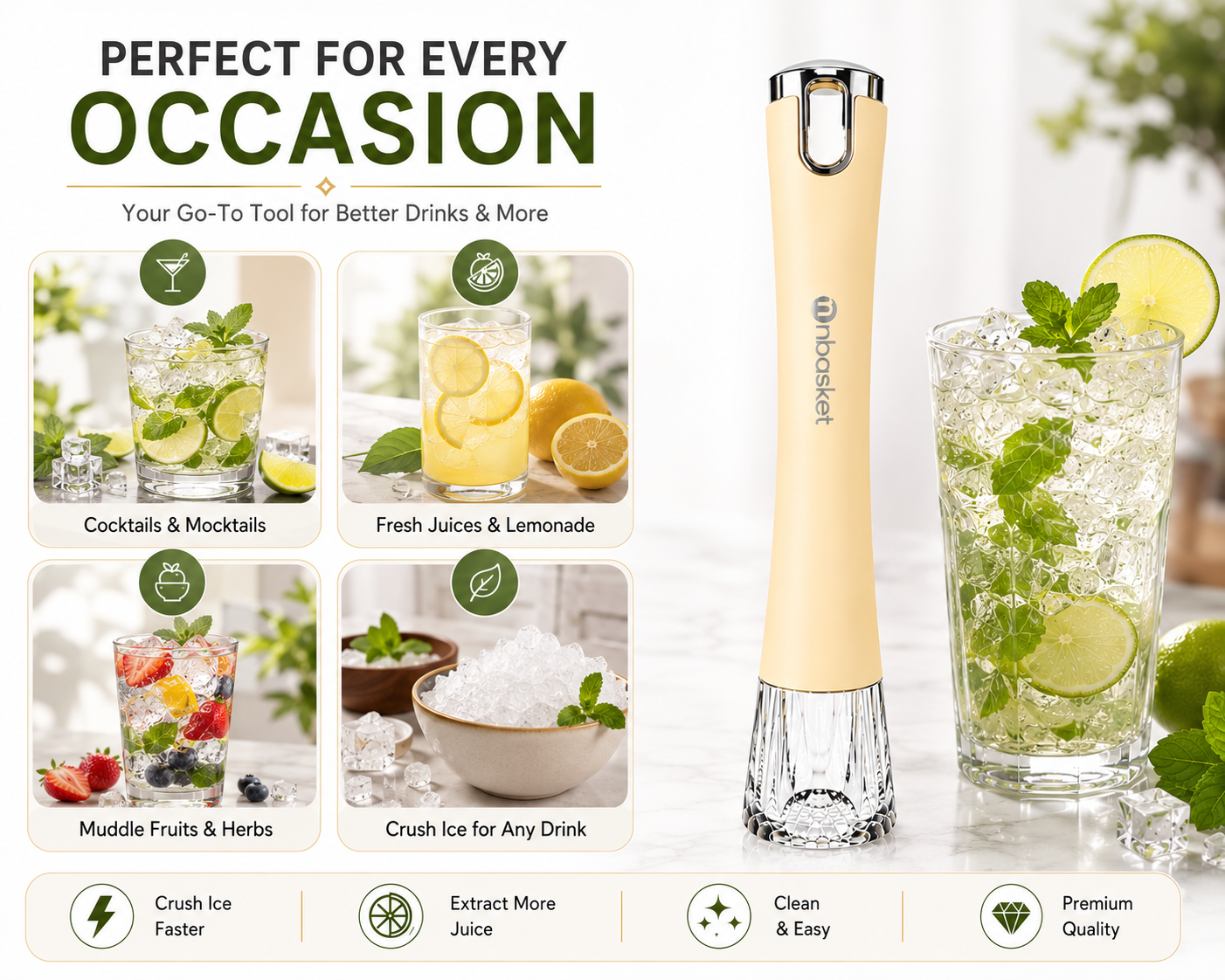 2-in-1 Ice Crusher & Fruit Muddler Stick - Set of 2