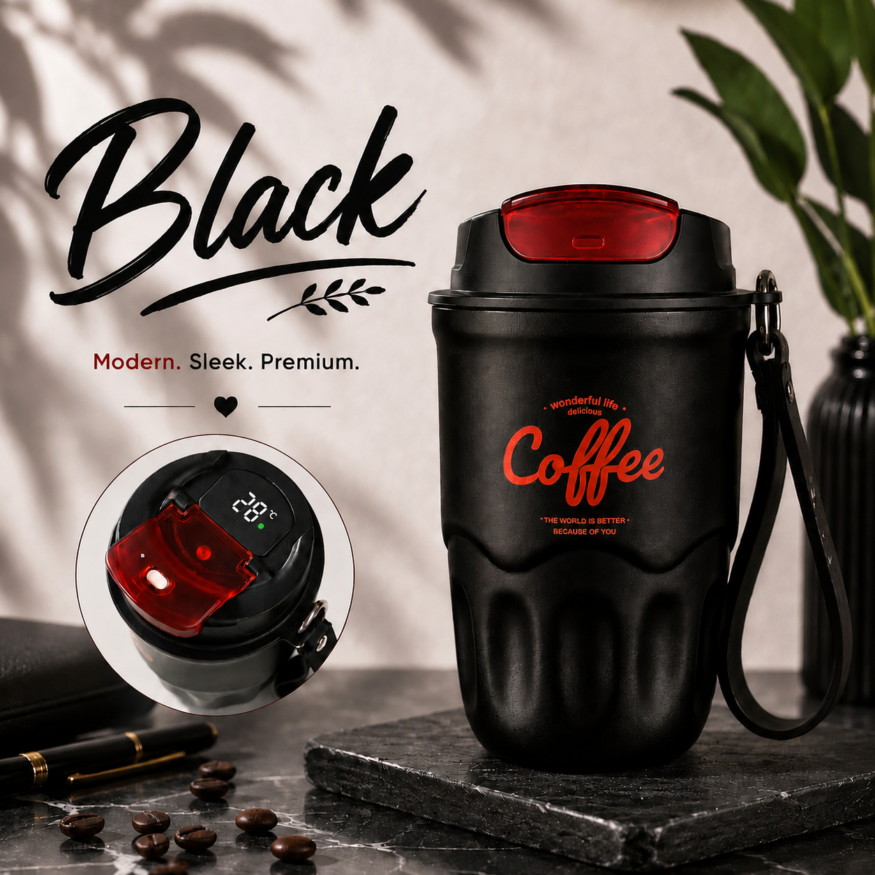 Smart Temperature Monitoring Stainless Steel Coffee Cup – 360ml