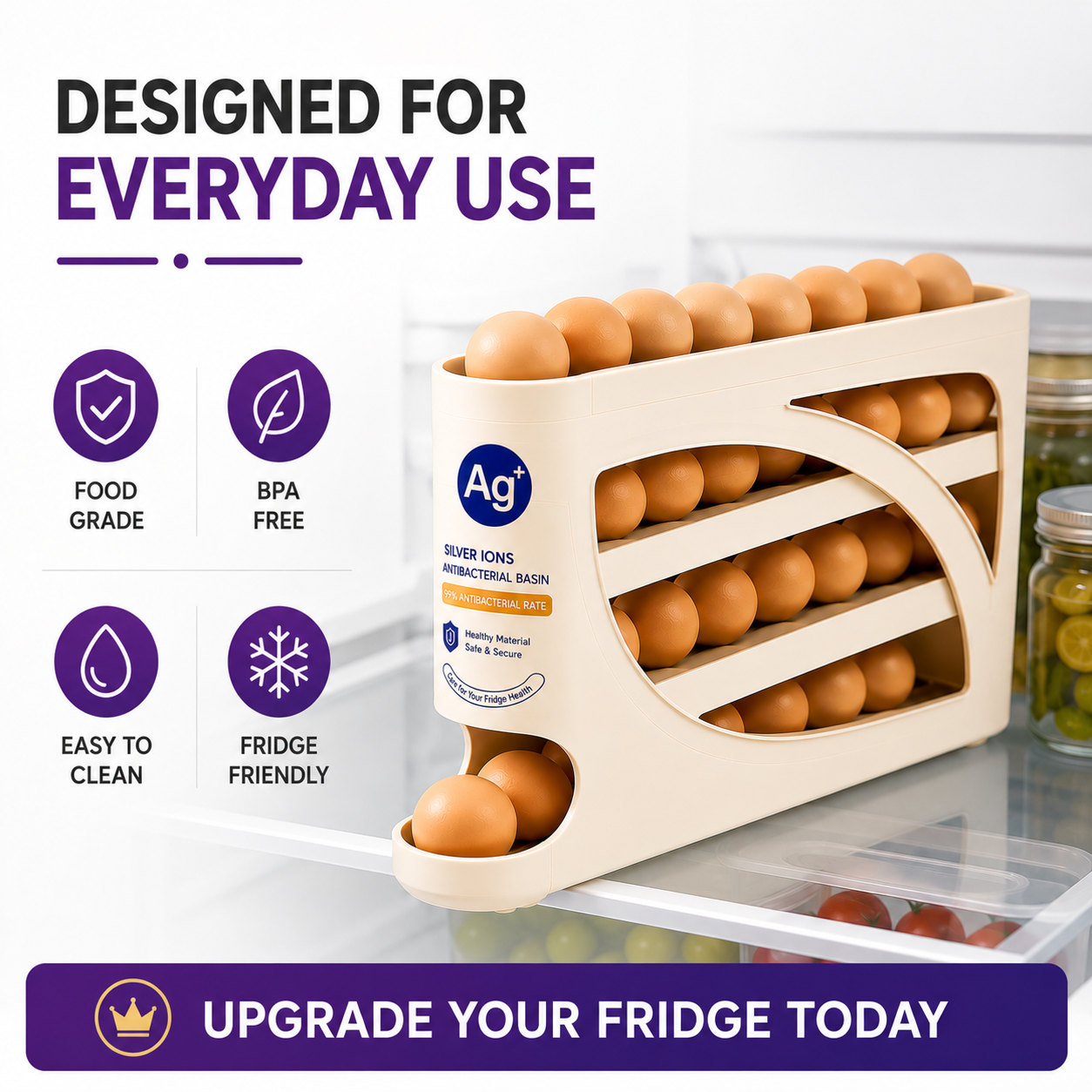 Rolling Slide Egg Storage Box – 4-Layers Organizer