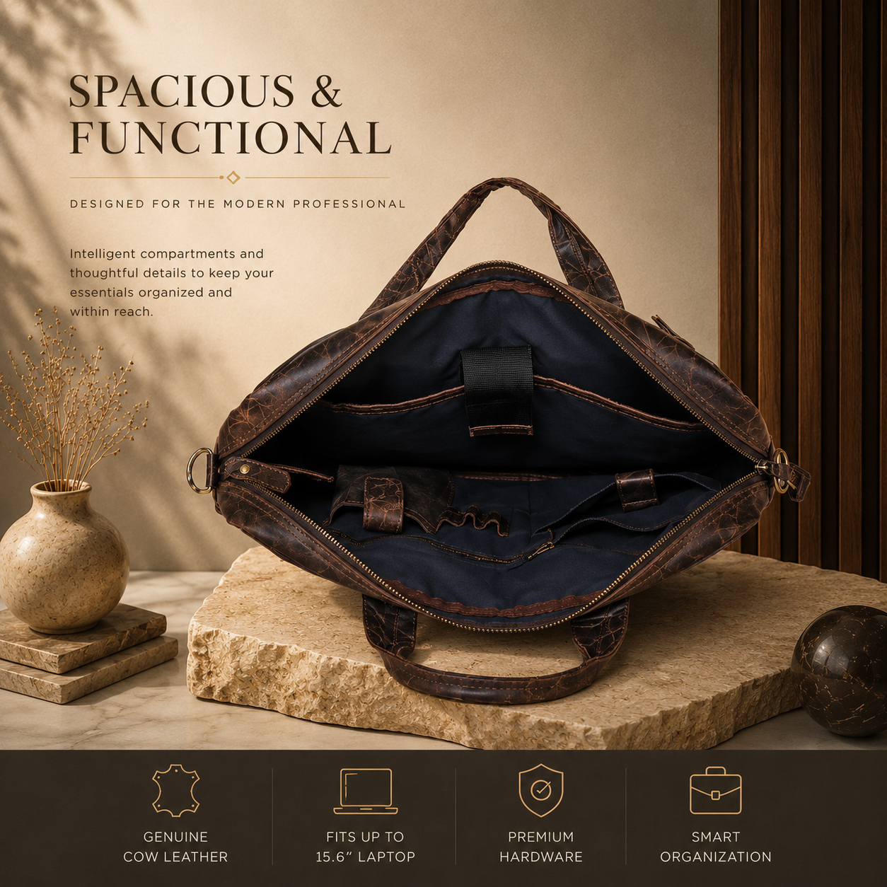 Vintage Brown Executive Briefcase | 100% Genuine Leather