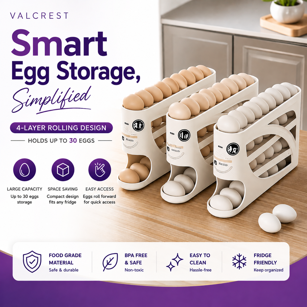 Rolling Slide Egg Storage Box – 4-Layers Organizer