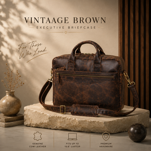 Vintage Brown Executive Briefcase | 100% Genuine Leather
